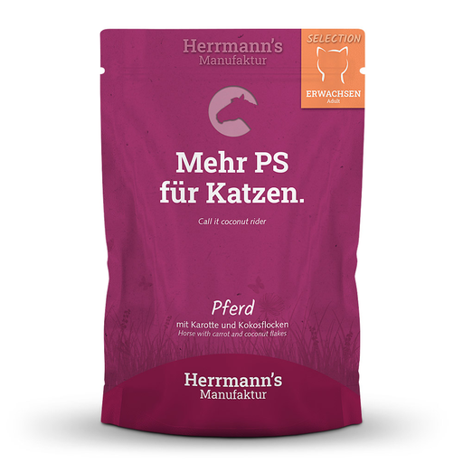[HM007538] Herrmann's Katzen Pouches - Pferd mit Karotte und Kokosflocken - 100g Katzen Nassfutter