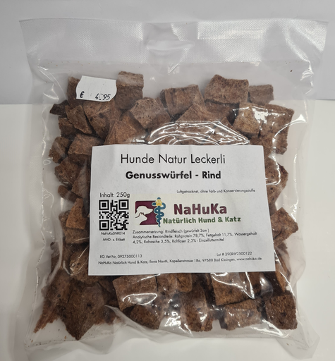[NaHuKaSNR014] NaHuKa Natur Leckerli - Genusswürfel Rind - 250g