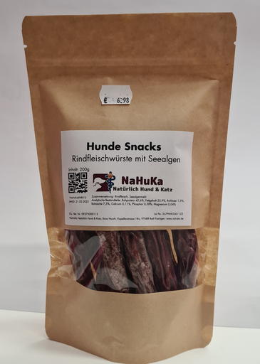 [NaHuKaSNRW01] NaHuKa Natur Leckerli - Rindfleischwürstchen mit Seealgen 200g