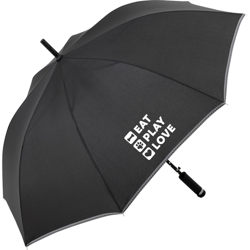 [NaHuKaRE01b] Regenschirm - hochwertig für Hundeliebhaber/innen - EAT PLAY LOVE - mit abnehmbaren Kotbeutelhalter