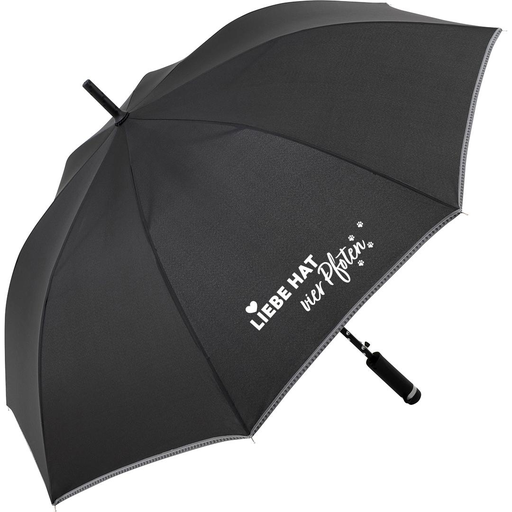 [NaHuKaRE01c] Regenschirm - hochwertig für Hundeliebhaber/innen - Liebe hat 4 Pfoten - mit abnehmbaren Kotbeutelhalter