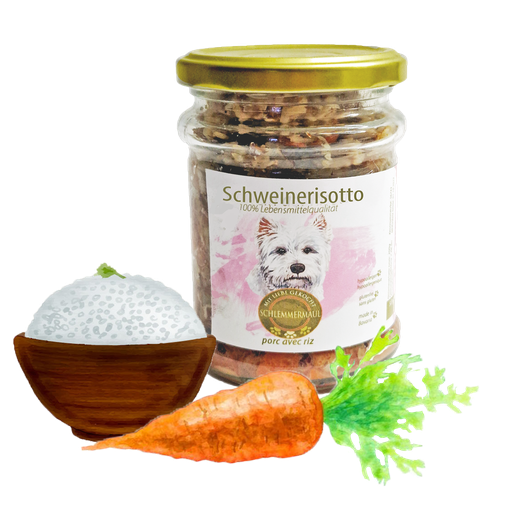 [SMHSr01200] Schlemmermaul Hunde Menü - Schweinerisotto 200g im  Glas
