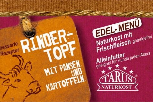 [P0008051] Tarus Naturkost Hund - Edel Menü Dose: Rindertopf mit Pansen & Kartoffel 400g