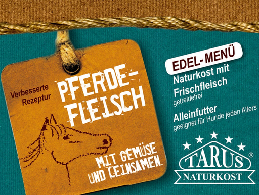 [P0008056] Tarus Naturkost Hund - Edel Menü Dose: Pferdefleisch mit Gemüse und Leinsamen 800g