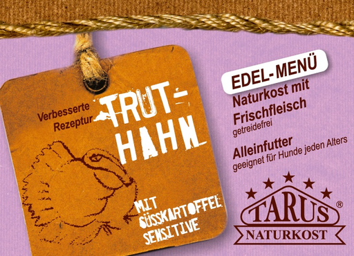 [P0008064] Tarus Naturkost Hund - Edel Menü Dose: Truthahn mit Süßkartoffel und Fenchel 800g