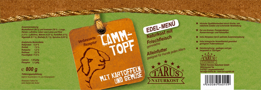 [P0008067] Tarus Naturkost Hund - Edel Menü Dose: Lammtopf mit Kartoffeln & Gemüse 800g