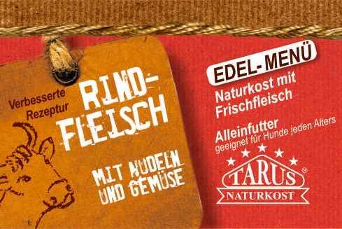 [P0008074] Tarus Naturkost Hund - Edel Menü Dose: Rindfleisch mit Nudeln und Gemüse 200g