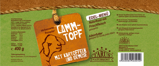 [P0008111] Tarus Naturkost Hund - Edel Menü Dose: Lammtopf mit Kartoffeln & Gemüse 400g