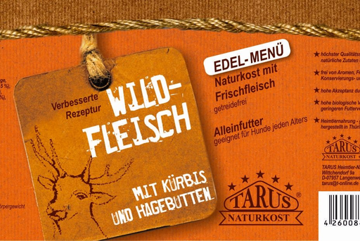 [P0008128] Tarus Naturkost Hund - Edel Menü Dose: Wildfleisch mit Kürbis & Hagebutte 400g