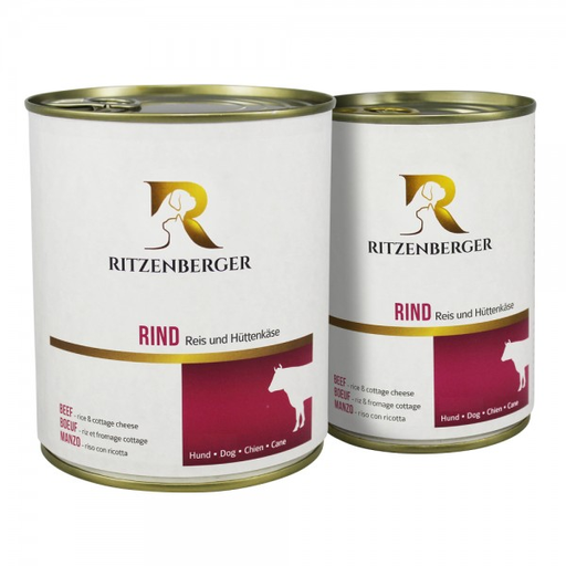 [P0008220] Ritzenberger Hunde Menü Dose -  Rind mit Reis & Hüttenkäse 800g - Hundefutter