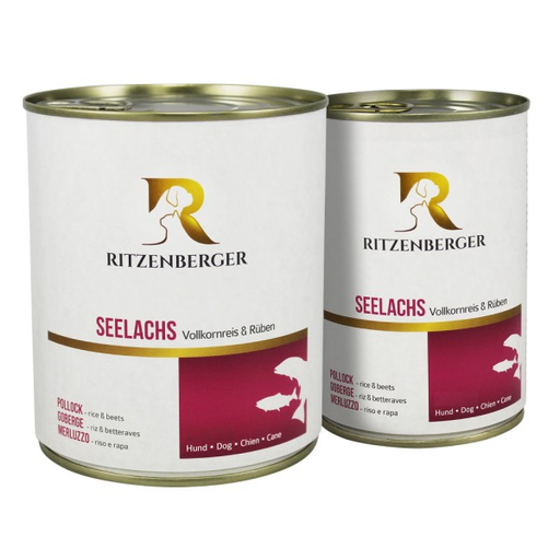 [P0008221] Ritzenberger Hunde Menü Dose -  Seelachs mit Vollkornreis 800g - Hundefutter