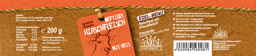 [P0008270] Tarus Naturkost Katze - Deftiges Hirschfleisch mit Reis 200g - Menü für Katzen