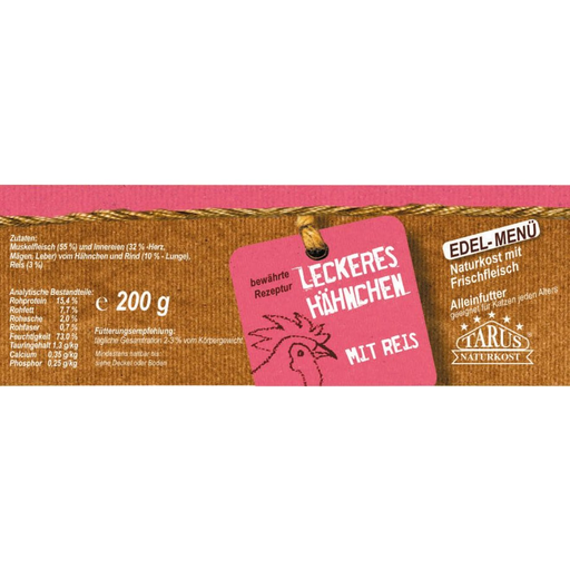 [P0008272] Tarus Naturkost Katze - Hähnchen mit Reis 200g - Menü für Katzen
