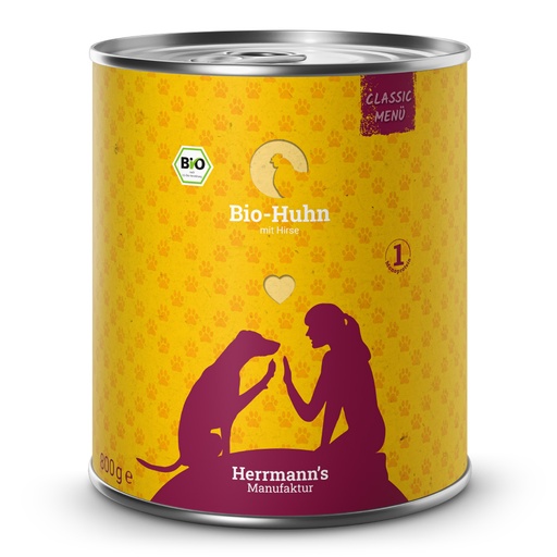 [HM006197] Herrmann's Hunde Dose - Classic Bio-Huhn mit Hirse - 800g Hunde Nassfutter