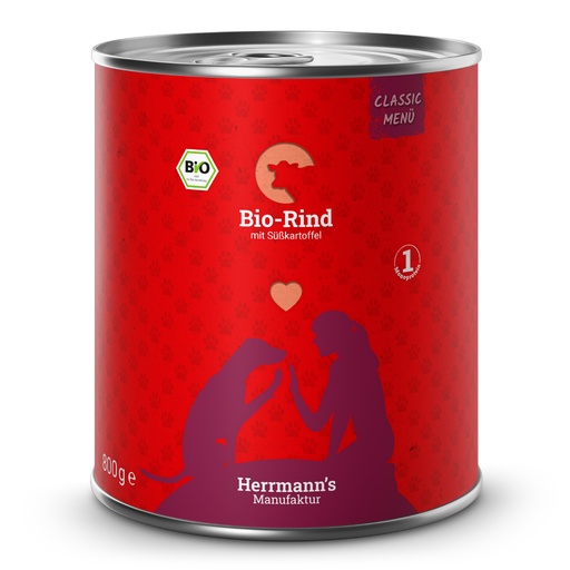 [HM000016] Herrmann's Hunde Dose - Classic Bio-Rind mit Süßkartoffeln - 800g Hunde Nassfutter