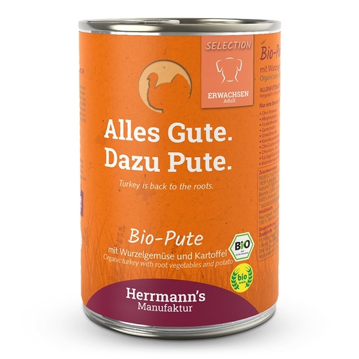 [HM006944] Herrmann's Hunde Dose - Adult Bio-Pute mit Wurzelgemüse & Kartoffel  - 400g Hunde Nassfutter