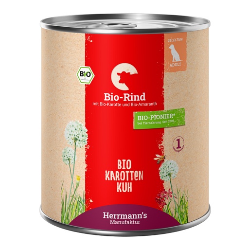 [HM006906] Herrmann's Hunde Dose - Adult Bio-Rind mit Karotten und Amaranth - 800g für Hunde Nassfutter