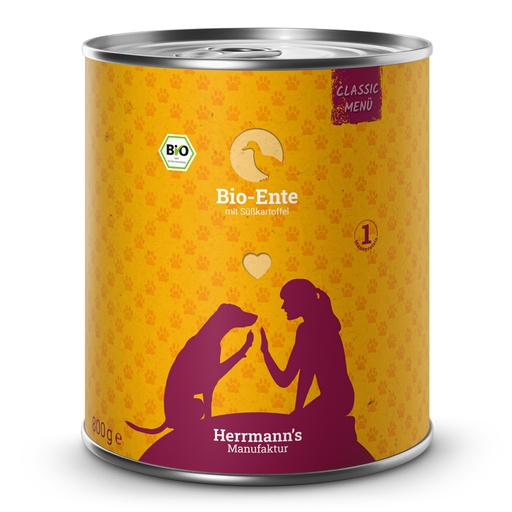 [HM921131] Herrmann's Hunde Dose - Classic Bio-Ente mit Süßkartoffeln - 800g Hunde Nassfutter