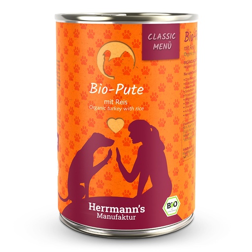 [HM002021] Herrmann's Hunde Dose - Classic Bio-Pute mit Reis  - 400g Hunde Nassfutter