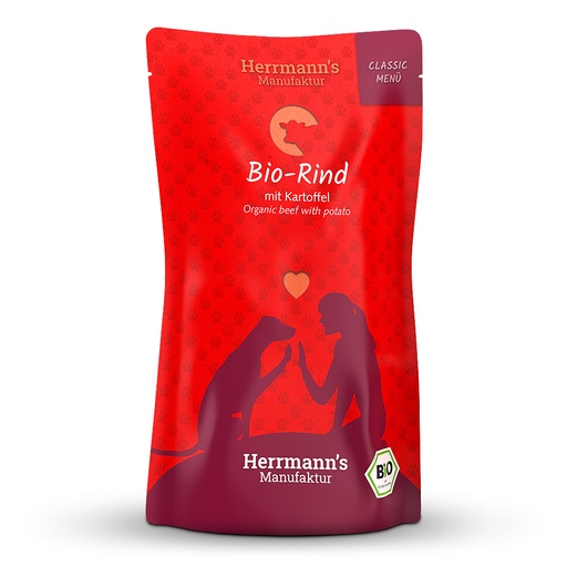 [HM301049] Herrmann's Hunde Pouches - Classic Bio-Rind mit Kartoffel - 130g für Hunde Nassfutter