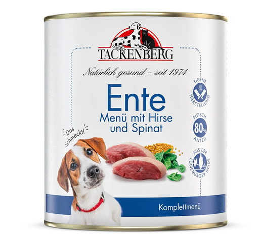 [TB221180001] Tackenberg Menü Dose - Ente mit Hirse und Spinat 800g Nassfutter für Hunde