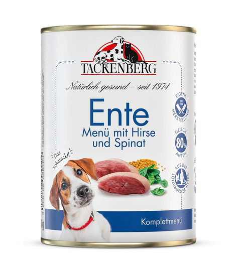 [TB221140001] Tackenberg Menü Dose - Ente mit Hirse und Spinat 400g Nassfutter für Hunde
