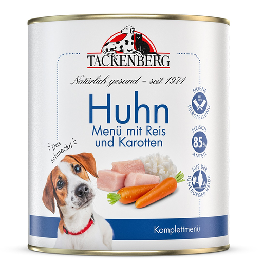 [Tb220480001] Tackenberg Menü Dose - Hühnchen mit Langkornreis und Karotten 800g Nassfutter für Hunde