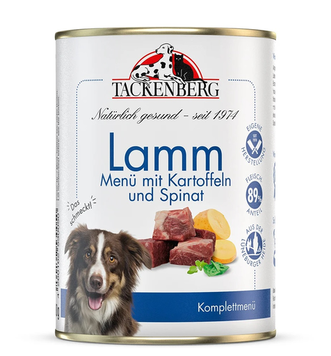 [Tb200640001] Tackenberg Menü Dose - Lamm mit Kartoffeln und Spinat 400g Nassfutter für Hunde