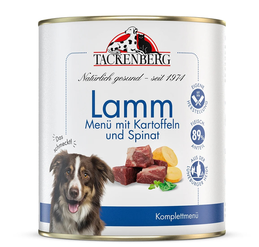 [Tb220680001] Tackenberg Menü Dose - Lamm mit Kartoffeln und Spinat 800g Nassfutter für Hunde