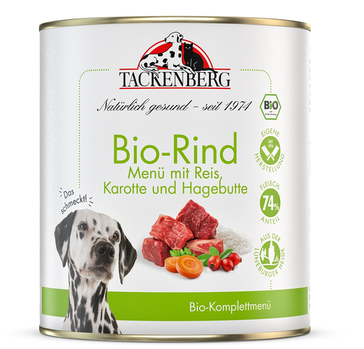 [P0009217] Tackenberg Menü Dose - BIO Rind mit Karotte und Hagebutte 800g Nassfutter für Hunde