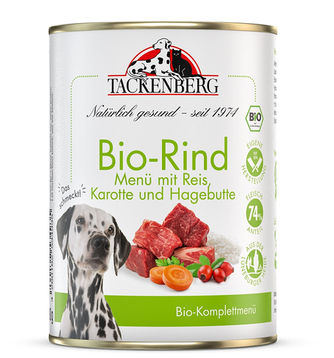 [P0009218] Tackenberg Menü Dose - BIO Rind mit Karotte und Hagebutte 400g Nassfutter für Hunde