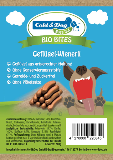 [P0009228] Cold & Dog - Geflügelwiener für Hund&Katz - Hähnchen 100g - aus artgerechter Haltung